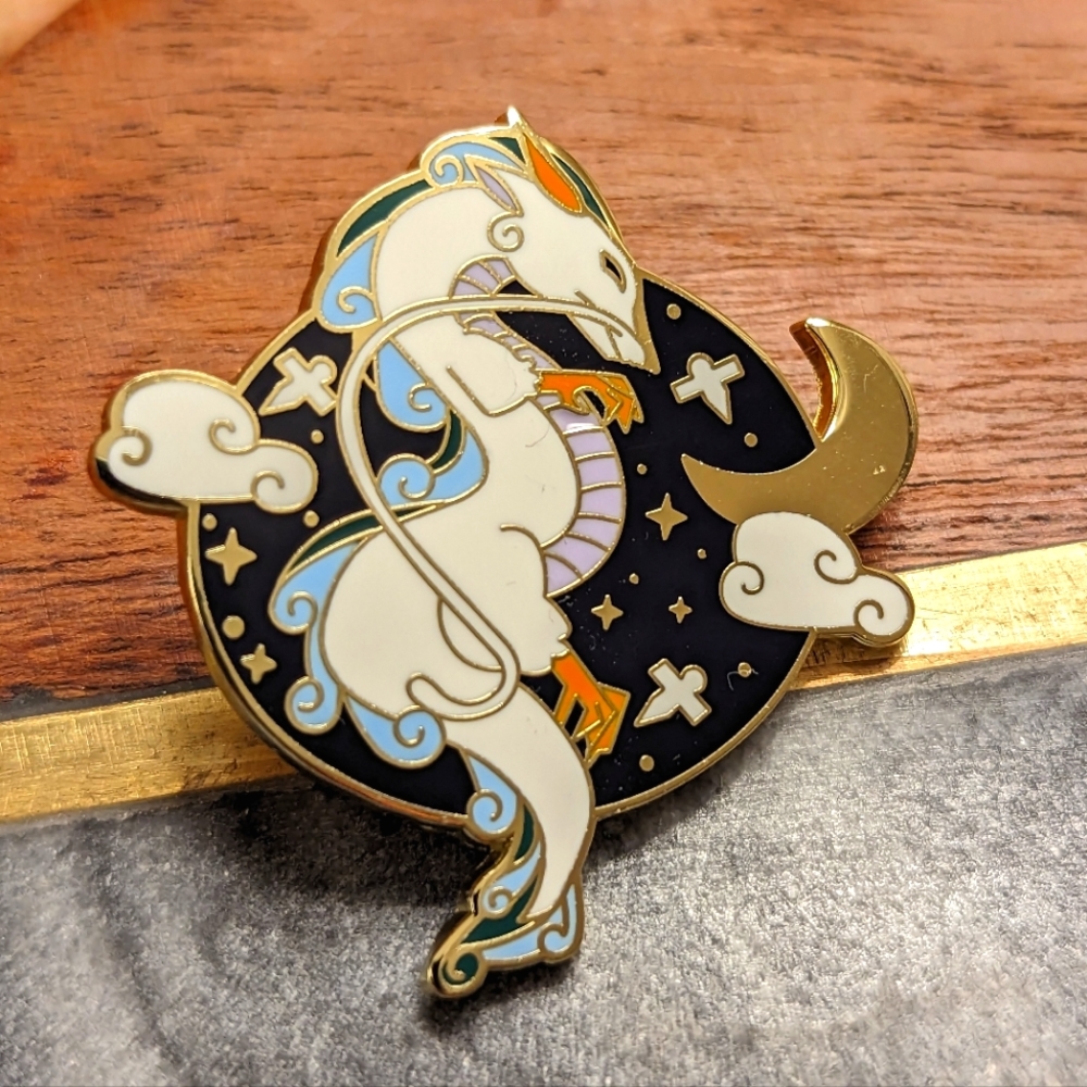Spirited Away. Haku white dragon moon and stars (Studio Ghibli) enamel pin
